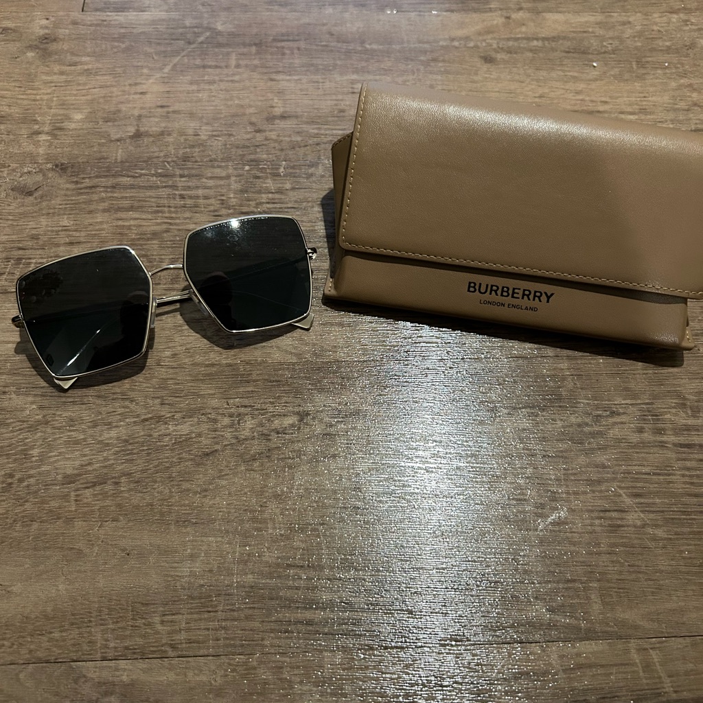 Burberry Silver Metal Sunglasses With Brown Case